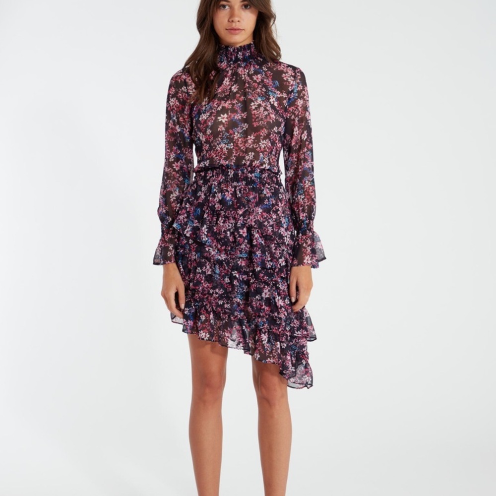 X REVOLVE Savanna Asymmetrical Mini Dress in Ditsy Multi XS
